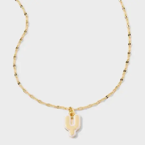 14K Gold Dipped Enamel Initial Pendant Necklace - A New Day&trade; Gold/White image {28}