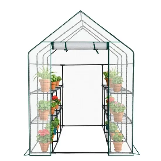 SEVOBAL Greenhouse Outdoor Durable PE Plant Green House for Frost Protection Shelf Clips Roll-up Zipper Door Walk-in for Planter, White, 99"*37"*17" image {5}
