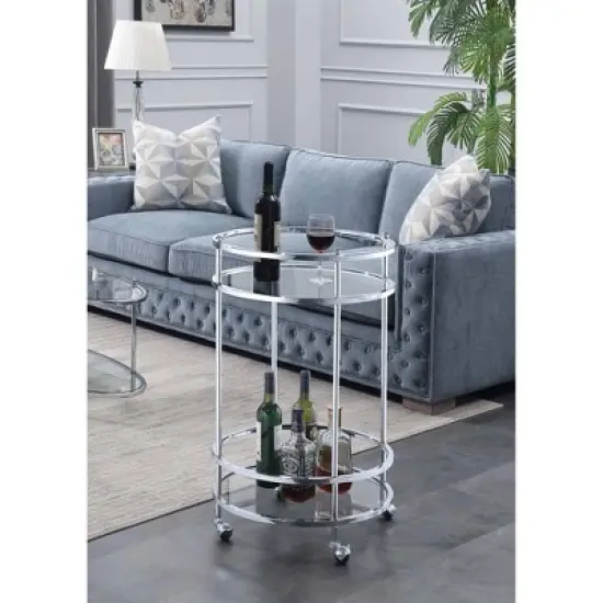 Royal Crest Bar Cart with Wheels Chrome - Breighton Home image {1}