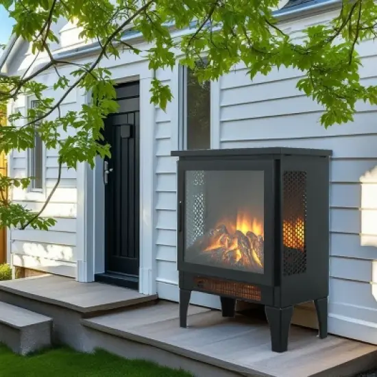 SEVOBAL Fireplace Insert Heater Mantel 3D Flame Quartz Fireplace Stove Bottom Air Outlet Fire Place Panoramic 3-Side View, Black, 16.93"*11.14"*17.5" image {3}