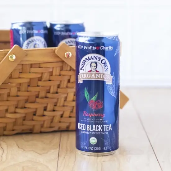 Newman's Own Organics Raspberry Iced Black Tea, Slightly Sweetened, Iced Tea 12 Oz Cans, Pack of 12 image {1}