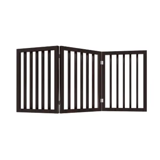 Indoor Pet Gate - 3-Panel Folding Dog Gate for Stairs or Doorways - 54x23.75-Inch Freestanding Pet Fence for Cats and Dogs by PETMAKER (Brown) image {7}