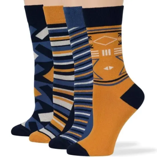 Women Cotton Calf Patterned Socks - 4 Pack - Striped, Dot, Geometric - M/L - Black, Brown, Navy | 7BIGSTARS KINGDOM image {3}