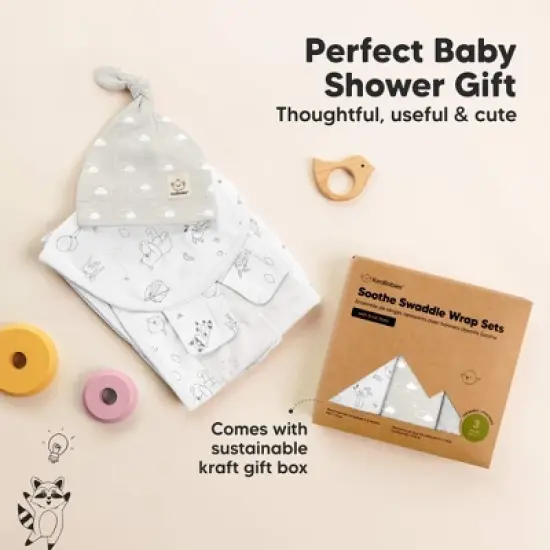 3-Pack Organic Swaddle Sleep Sacks Baby with Knot Hats, Newborn Premies Swaddles Wrap 0-3 Months, Ergonomic Wearable Blanket image {8}