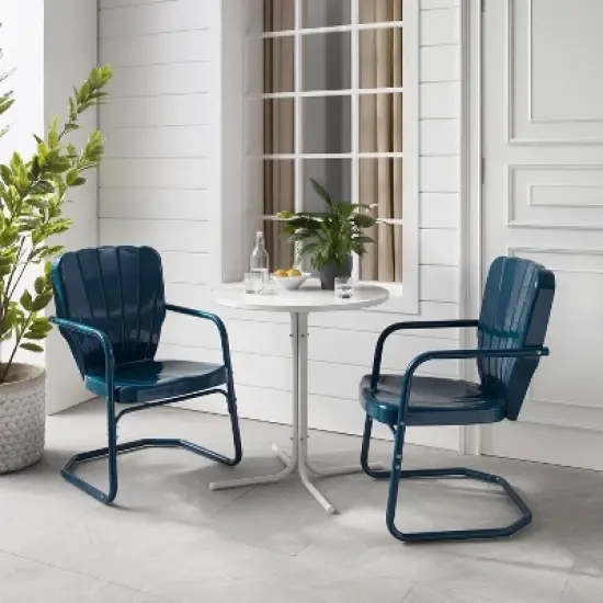 Ridgeland 3pc Outdoor Bistro Set with Table & 2 Chairs - Navy Gloss - Crosley image {3}