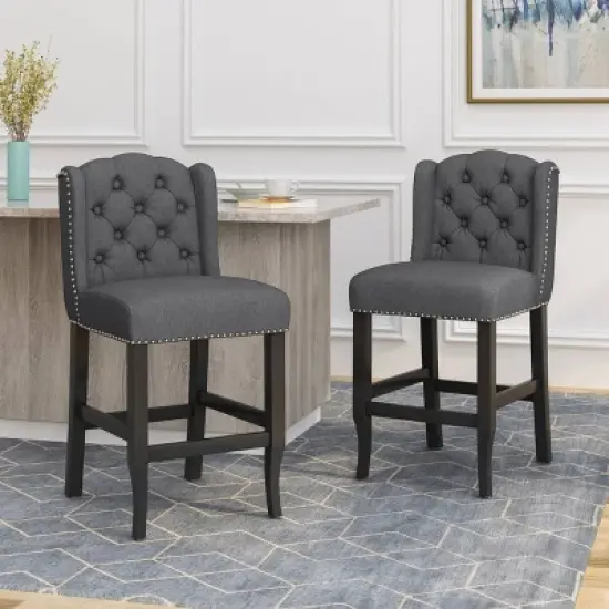 Set of 2 Foxcroft Wingback Counter Height Barstools - Christopher Knight Home image {1}
