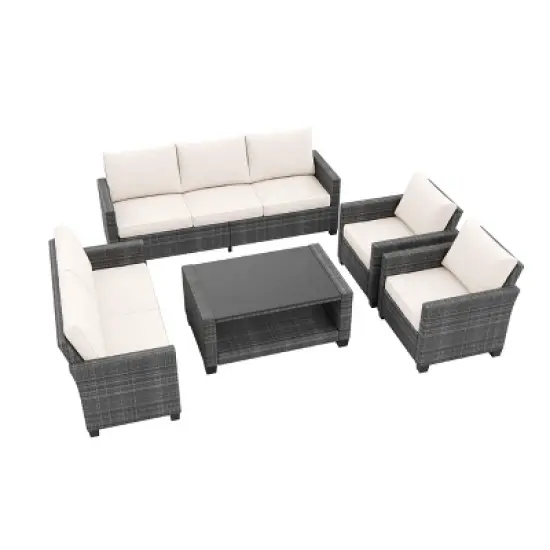 Whizmax Outdoor Patio Furniture Sets,PE Wicker Rattan Sectional Furniture Couch Set with Glass Coffee Table for Backyard, Deck, Poolside image {7}