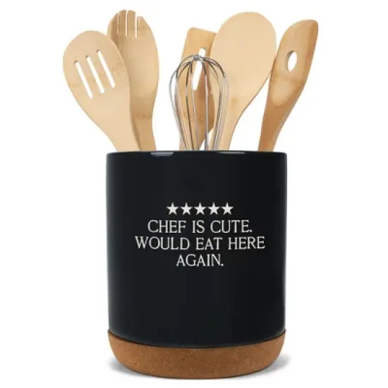 Elanze Designs 5 Five Star Review Chef Culinary Arts Ceramic Cork Bottom Black Large Capacity Utensil Holder Crock for Countertop Storage, Stylish & image {4}