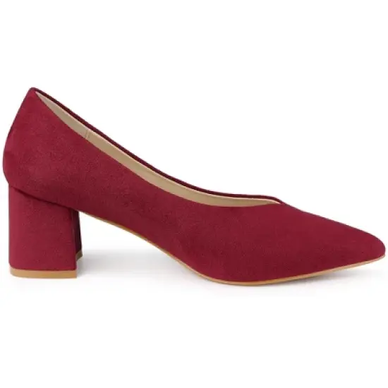 Allegra K Women's Pointy Toe Slip-on Low Chunky Heels Pumps image {5}