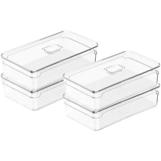 OU Fridge Organizer Bin with Vented Lid, Clear Stackable Refrigerator Storage Bin, Produce Kitchen Storage Container, 11.8" Depth, BPA Free image {10}