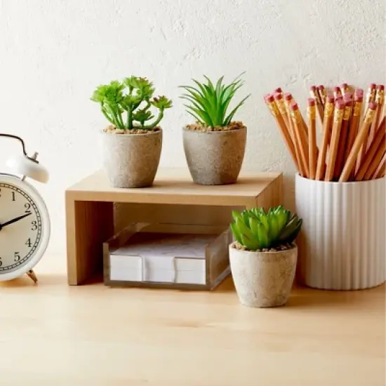 6 Pack Artificial Succulents, 2.7 to 4 inches Green and Red Cactus Plants with Gray Pots image {1}