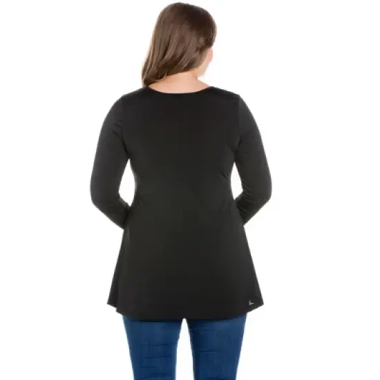 24seven Comfort Apparel Womens Plus Size Flared Long Sleeve Henley Tunic Top image {2}