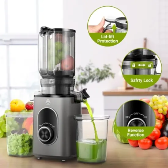 Masticating Juicer, 4.35 inch Cold Press Juicer, 8-stage Spiral 50RPM Slow Masticating for Whole Fruits &Vegetables, BPA Free, Reverse Function image {4}