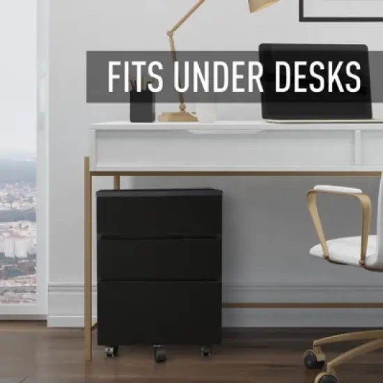 HOMCOM 3 Drawer Storage Cabinet, Mobile Desk Cabinet Under Desk with Wheels, Printer Stand for Home Office, Black image {6}