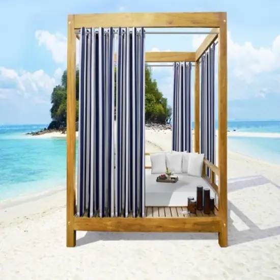 Commonwealth Seascapes Stripes Light Filtering Satiny Look Provide Privacy Grommet Outdoor Panel Pair, Indigo image {4}