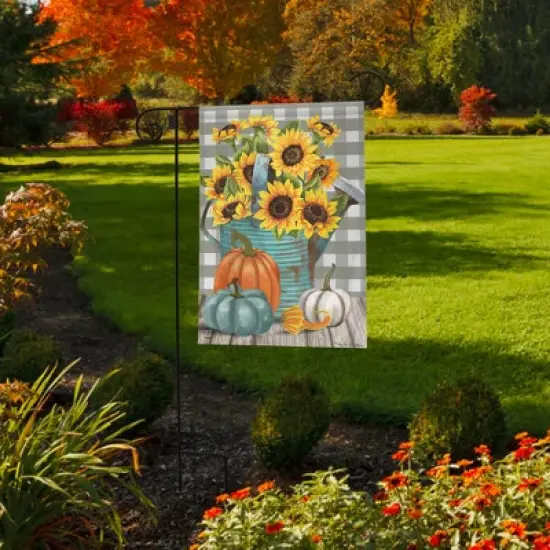 Sunflower Watering Can Fall Garden Flag Pumpkins Floral 12.5"x18" Briarwood Lane image {3}