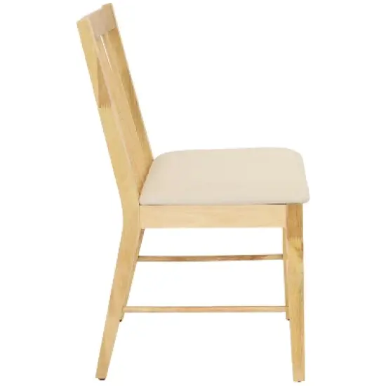 Sunnydaze Indoor 5-Piece Solid Rubberwood Dining Table and Chairs Set - Natural with Beige Cushions image {1}