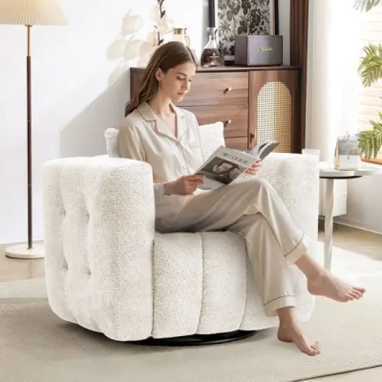 Hyleory Wooden Frame Swivel Chair with Soft Fabric Upholstery, 360&deg; Rotation, Comfortable Ergonomic Design for Living Room and Office Seating image {7}