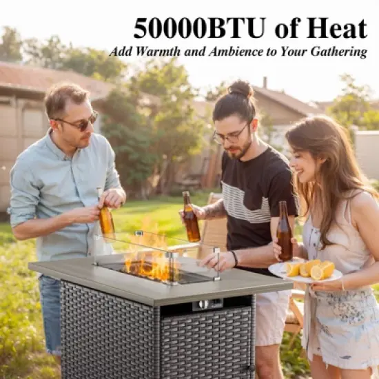 Buenhomino Patio Wicker Furniture Set with Fire Pit Table, PE Rattan Swivel Patio Chairs with Propane Fire Pit Table, 5PCS Patio Conversation Set image {5}