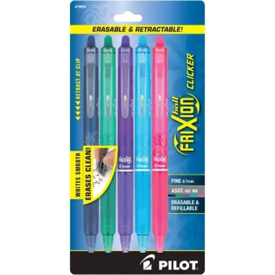 Pilot 5pk FriXion Clicker Erasable Gel Pens Fine Point 0.7mm Assorted Inks image {4}