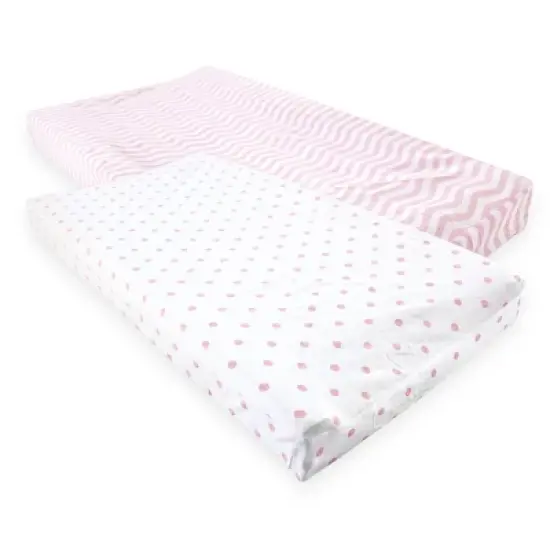 Luvable Friends Baby Girl Fitted Changing Pad Cover, Pink Chevron Dot, One Size image {1}