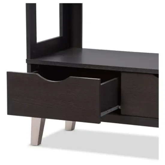 62.4" 2 Drawers Kalien Modern and Contemporary Bookshelf with Display Shelves Espresso Brown - Baxton Studio image {3}