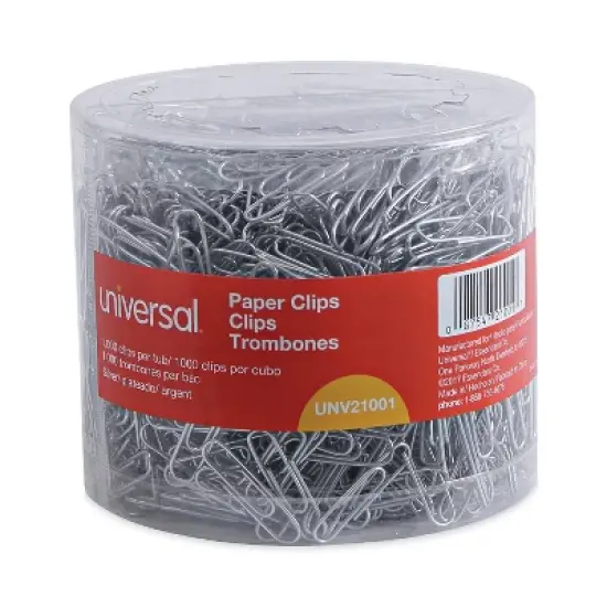 Universal Plastic-Coated Paper Clips No. 1 Clear/Silver 1000/Pack 21001 image {1}
