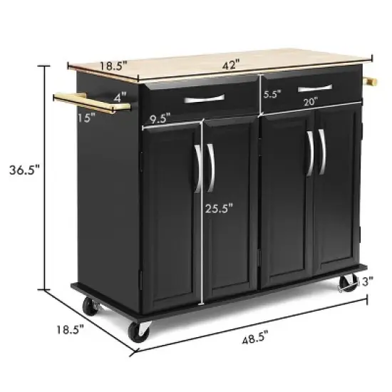 Costway Rolling Kitchen Trolley Island  Cart Wood Top Storage Cabinet Utility w/ Drawers image {1}