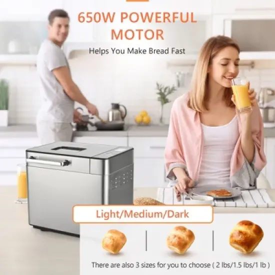 Simzlife Bread Maker, 2 Lbs Dough & Bread Maker Machine with Auto Fruit and Nut Dispenser, Fit for 3 Loaf Sizes & 3 Crust Colors image {3}