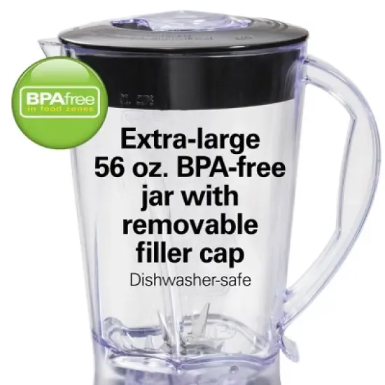 Hamilton Beach Smoothie Blender 56oz 10 Speed Black 50190J: Best Rated Kitchen Blender, 650W, Dishwasher-Safe Parts image {5}