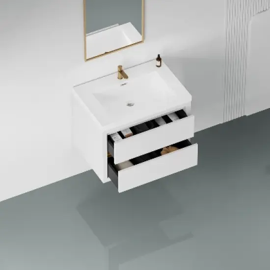 Christopher Knight Home Marshall Wall-Mounted White Bathroom Vanity with Stone Resin Sink and Two Drawers image {1}