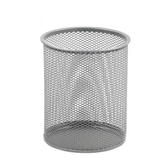 YBM Home Round Silver Steel Mesh Pencil and Pen Cup image {2}