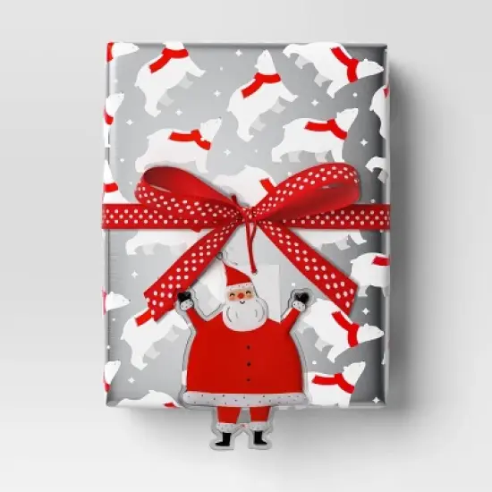 30&rdquo; 25 sq ft Christmas Roll Wrap Red White Polar Bears on Silver - Wondershop&trade; image {1}