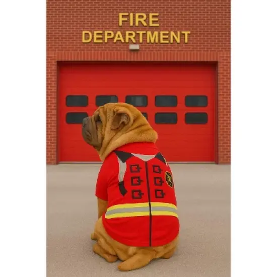 Parisian Pet 'Fire-Barker' Halloween Costume for Dogs & Cats &ndash; Firefighter Dog Costume, Pet Halloween Outfit, Red and Yellow image {3}