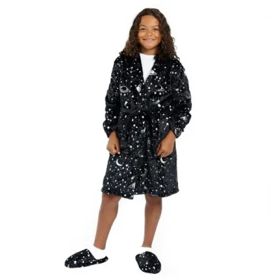 Sleep On It Boys Outer Space Plush Fleece Shawl Collar Robe with Matching Slippers image {3}