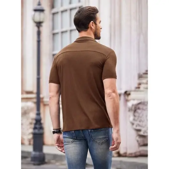 COOFANDY Mens Knit Button Down Short Sleeve Button Up Shirt Summer Casual Beach Tops image {2}