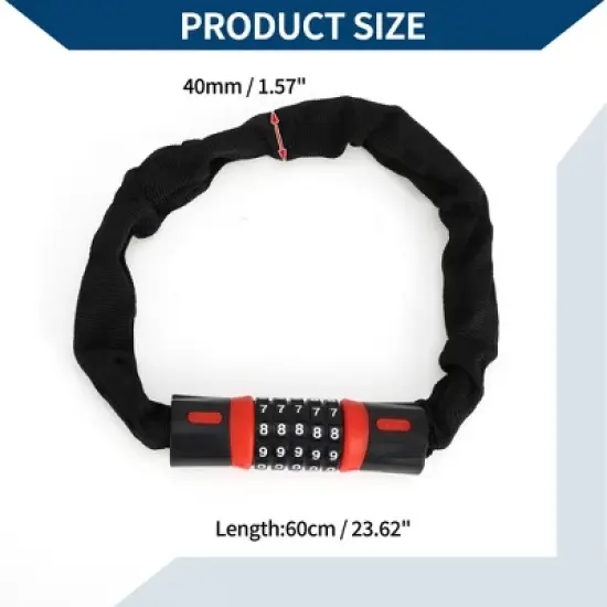 Unique Bargains Security Chain Combination Padlock Resettable 5 Digit Bike Lock Black Red 23.62" image {3}