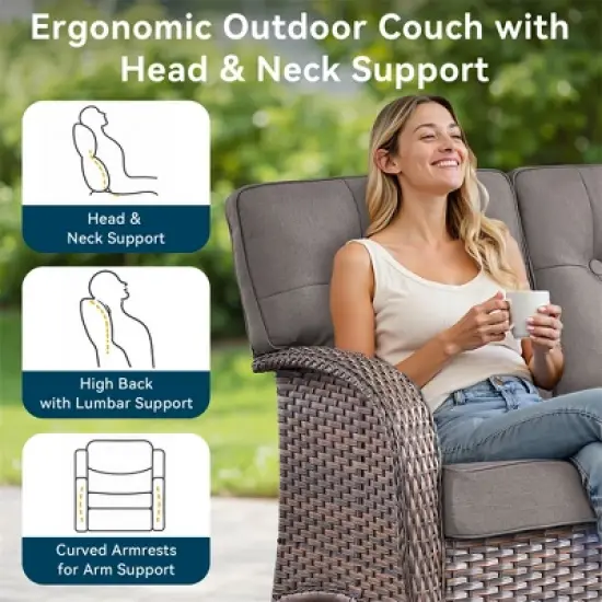 Gymojoy Outdoor Patio Couch PE Wicker 3-Seat Rattan Sofa image {9}
