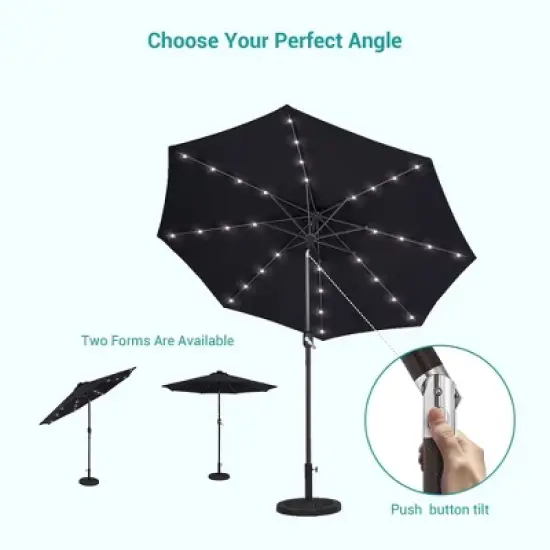 Sonkuki 9ft LED Round Outdoor Patio Market Umbrella w/Aluminum Pole and 8 Sturdy Ribs image {8}