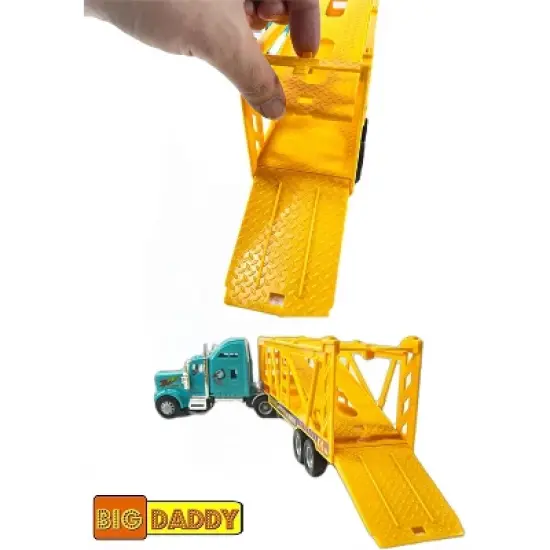 Big Daddy Heavy Duty Tractor Trailer Race Car Transport Toy Truck with 3 Cars image {4}