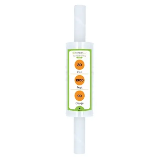 PSBM 30" x 1000' 4 Rolls 90 Gauge Cast Extended Core Pallet Cling Stretch Wrap, Clear image {1}