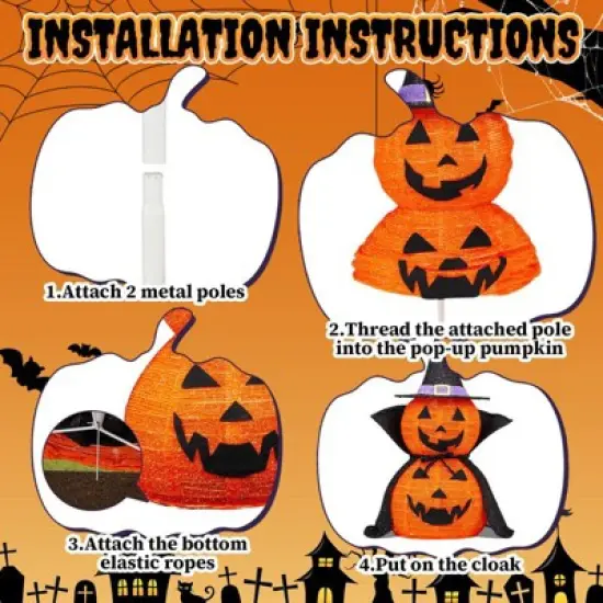 Karl Home 2PCS 3ft Halloween Collasipble Lighted Pumpkin Decoration image {2}