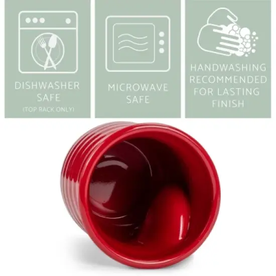 Elanze Designs Ribbed 14 ounce Ceramic Stoneware Handwarmer Mugs Set of 4, Red image {2}