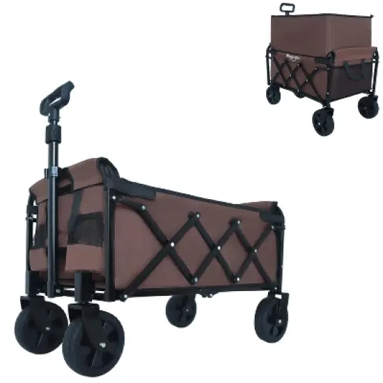 Expandable Dual-Layer Utility Wagon with 100% Extra Space - Grocery CartSupports 225lbs, Brown image {7}