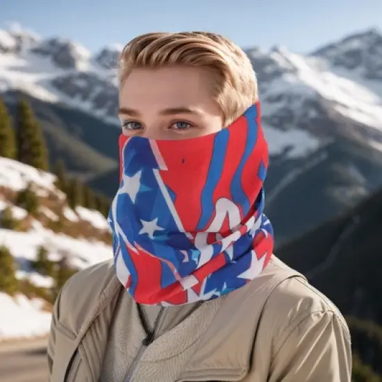 Unique Bargains Sunscreen Stars Pattern Face Scarf Mask Red Blue 1 Pc image {1}