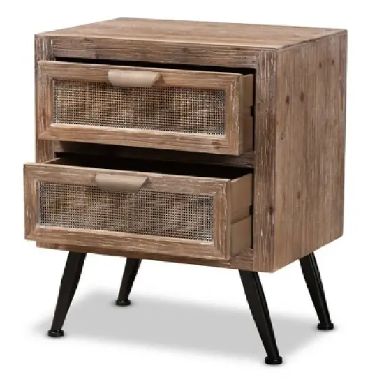 Calida Wood and Rattan 2 Drawer Nightstand Brown - Baxton Studio image {1}