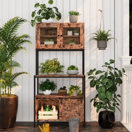 GustoWave 5-Tier Kitchen Bakers Rack with Cabinets & Charging Station, 63" Industrial Microwave Stand, Freestanding Utility Shelves Storage Shelf image {7}