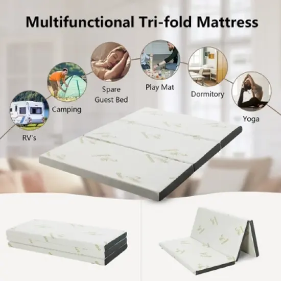 Costway Queen 3''Tri-fold Memory Foam Floor Mattress Topper Portable w/ Carrying Bag image {4}