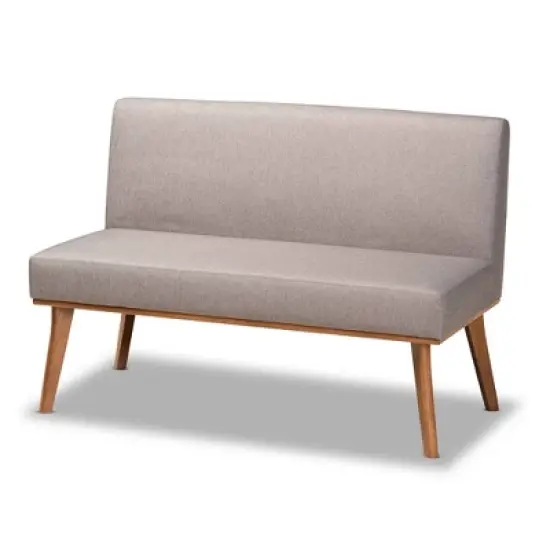 2pc Odessa Mid-Century Modern Fabric Upholstered Wood Dining Corner Sofa Bench Set Walnut/Brown/Gray - Baxton Studio image {2}