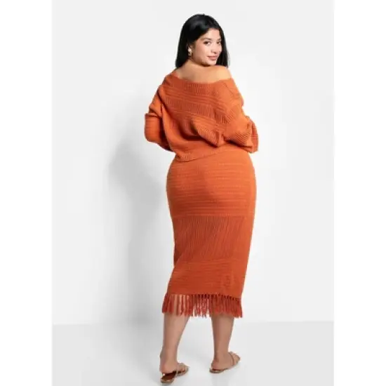 Jina Crochet Tassel Hem Midi Bodycon Skirt image {3}